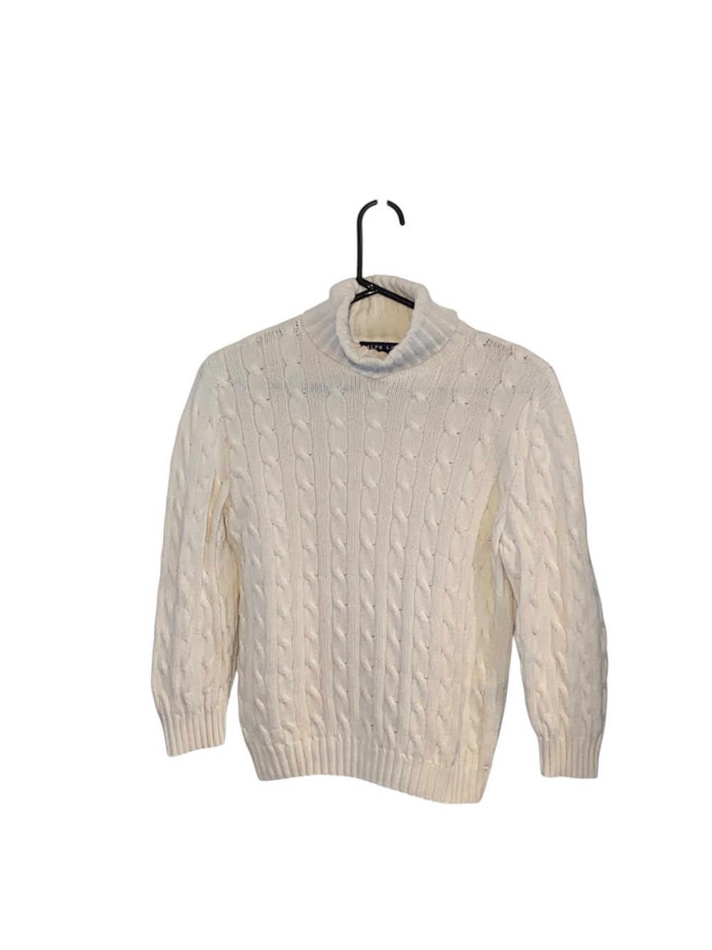 Vintage Ralph Lauren Cable Knit Turtleneck Sweater Cream Ivory 100% Cotton